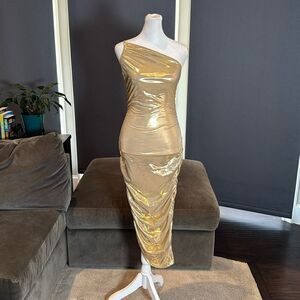 Women’s Gold Bodycon One Shoulder Lightweight Party Cocktail Prom Dress Size S